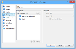 Showing the storage settings for virtual machines in VirtualBox